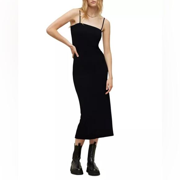 All Saints Dresses & Skirts - AllSaints Charlie Black Straight Neckline Convertible Midi Dress Size 8 NWT
